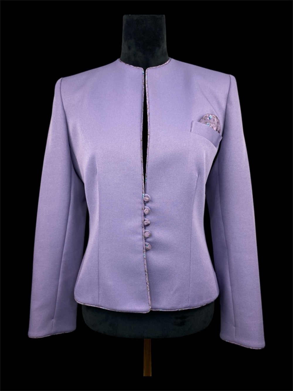 Vintage Lilli Ann Lavender Structured Lady Jacket Floral Trim & Buttons Tailored